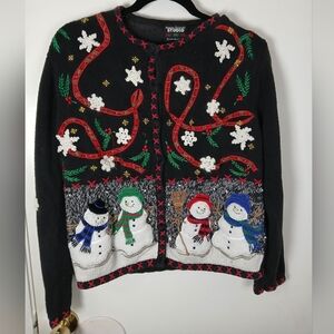 Designer Originals Studio Christmas Cardigan Sweater Snowman Holiday Size‎ Small